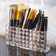 Elegant Crystal-Effect 3-Compartment Acrylic Makeup Brush Holder (1 Pc)