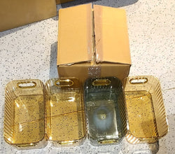 Premium Ribbed Transparent Storage Basket with Gold Handle – Multipurpose Kitchen & Home Organizer Box (25x14cm / 4 Pc)